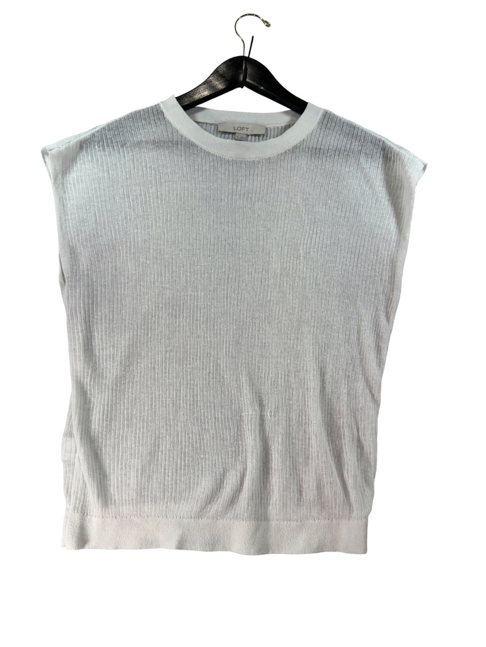 LOFT White Ribbed Knit Sleeveless Sweater Top Size Medium